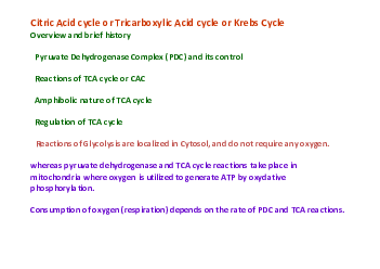 Citric Acid cycle or Tricarboxylic Acid cycle or Krebs Cycle Overview