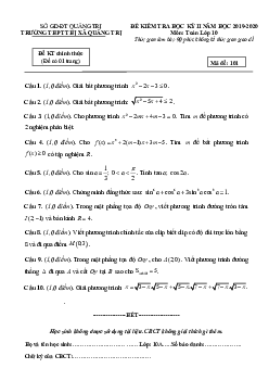 Đề thi học kỳ 2 Toán 10 năm học 2019 – 2020 trường THPT thị xã Quảng Trị