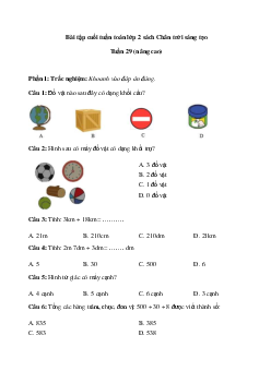 Đề kiểm tra cuối tuần Toán lớp 2 Chân trời sáng tạo - Tuần 29 (nâng cao)