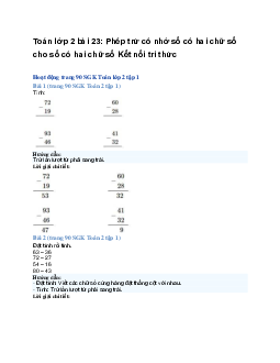 Toán lớp 2 bài 23: Phép trừ có nhớ số có hai chữ số cho số có hai chữ số | Kết nối tri thức