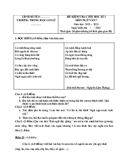Đề thi học kì 1 môn Ngữ văn 7 năm 2023 - 2024 sách Cánh diều - Đề 3