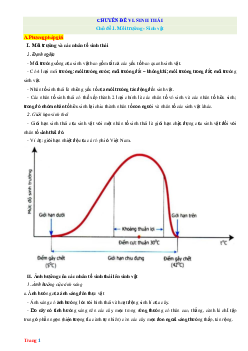 Đề cương môn Sinh học 9 phần Sinh thái học (có đáp án)