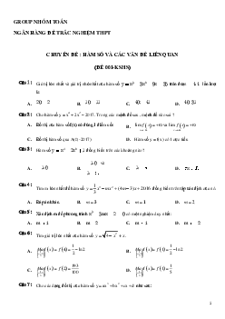 350 câu hỏi trắc nghiệm chuyên đề hàm số và các vấn đề liên quan – Nhóm Toán