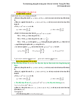 Tóm tắt phương pháp giải các dạng toán về hàm số và đồ thị – Trương Thế Thiện Toán 12