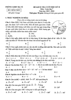 Đề cuối học kỳ 2 Toán 7 năm 2023 – 2024 phòng GD&ĐT Ba Vì – Hà Nội