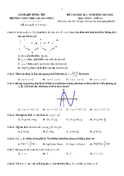 Đề thi HK1 Toán 12 năm 2021 – 2022 trường THPT Triệu Quang Phục – Hưng Yên