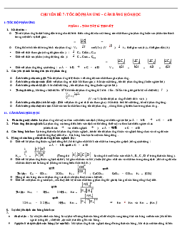 Chuyên đề Tốc độ phản ứng, cân bằng Hóa học lớp 10