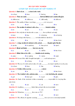 Bài tập trắc nghiệm luyện tập sự hòa hợp chủ ngữ và động từ trong Tiếng Anh lớp 12 (có đáp án)