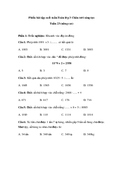 Phiếu bài tập cuối tuần Toán lớp 3 Chân trời - Tuần 23 (nâng cao)