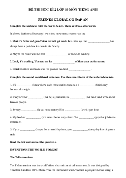Đề thi tiếng Anh lớp 10 học kì 2 Friends Global số 1(có đáp án)