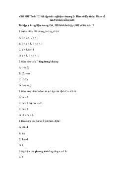 Giải SBT Toán 12 bài tập trắc nghiệm chương 2: Hàm số lũy thừa. Hàm số mũ và hàm số logarit