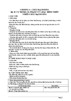 Giáo án Địa Lí 7 Bài 20: Vị trí địa lí, phạm vi và đặc điểm thiên nhiên châu Đại Dương | Cánh diều