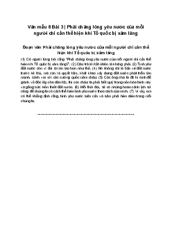 Văn mẫu 8 | Phải chăng lòng yêu nước của mỗi người chỉ cần thể hiện khi Tổ quốc bị xâm lăng