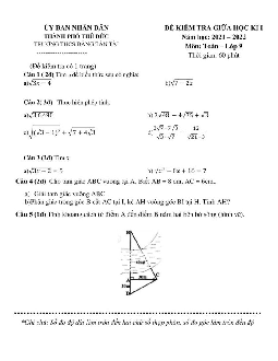 Đề giữa học kì 1 Toán 9 năm 2021 – 2022 trường THCS Đặng Tấn Tài – TP HCM