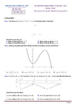 Đề luyện thi tốt nghiệp THPT 2021 môn Toán Trường Mỹ Việt -Đề 3 (có lời giải chi tiết)