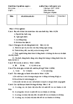 Đề thi học kì 1 môn Khoa học lớp 5 Trường tiểu học Đồng Kho năm 2017