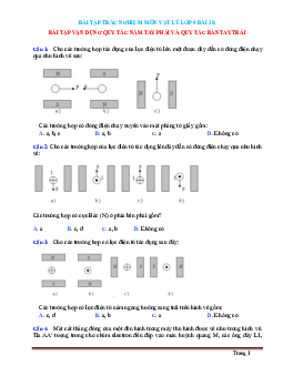 Bài tập trắc nghiệm môn vật lý 9 Bài 30 Bài tập vận dụng quy tắc nắm tay phải và quy tắc bàn tay trái (có đáp án)
