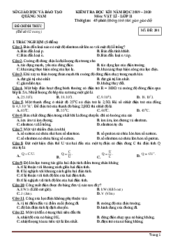 Đề thi HK1 môn Lý 11 Quảng Nam 2019-2020 (có đáp án)