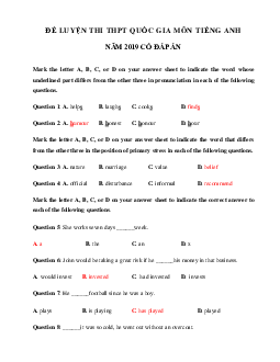 Ôn thi THPT Quốc gia năm 2019 môn Tiếng Anh số 26