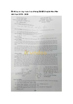 Đề thi học kì 1 lớp 9 môn Toán Phòng GD&ĐT huyện Hóc Môn năm học 2019 - 2020