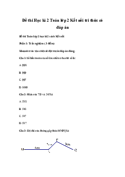 Đề thi học kì 2 môn Toán 2 năm 2022 - 2023 sách Kết nối tri thức với cuộc sống | Đề 3