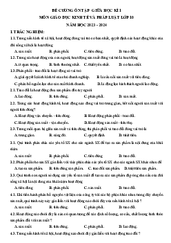 Đề cương ôn tập giữa học kì 1 môn Giáo dục Kinh tế và Pháp luật 10 sách Kết nối tri thức với cuộc sống