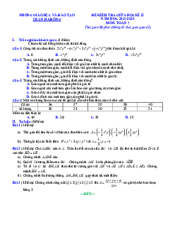 Đề kiểm tra giữa học kì 2 Toán 7 năm 2017 – 2018 phòng GD&ĐT Hà Đông – Hà Nội