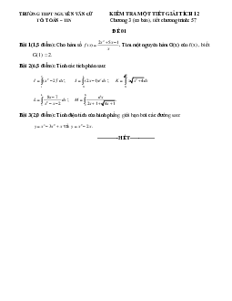 Đề kiểm tra 1 tiết Giải tích 12 chương 3 trường THPT Nguyễn Văn Cừ – Hà Nội