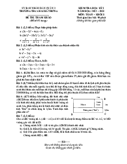 Đề tham khảo học kì 1 Toán 8 năm 2022 – 2023 trường THCS Hai Bà Trưng – TP HCM