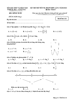 Đề thi thử tốt nghiệp THPT 2023 môn Toán lần 1 sở GD&ĐT Bà Rịa – Vũng Tàu
