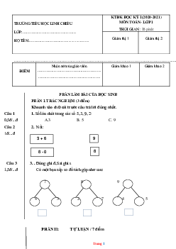 Đề kiểm tra học kì 1 Toán 1 Chân Trời Sáng Tạo trường TH Trần Phú B 2020-2021 (có đáp án)