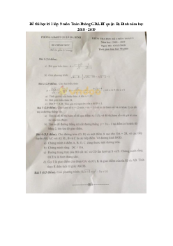Đề thi học kì 1 lớp 9 môn Toán Phòng GD&ĐT quận Ba Đình năm học 2018 - 2019