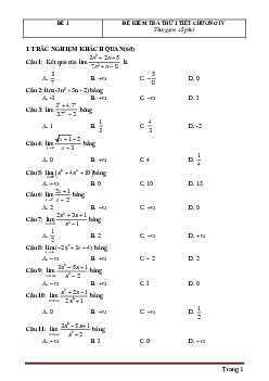 TOP 20 đề kiểm tra 1 tiết chương IV – chương giới hạn giải tích môn Toán lớp 11 (có đáp án)