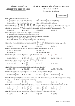 Đề kiểm tra HK1 Toán 10 năm học 2017 – 2018 liên trường THPT thành phố Vinh – Nghệ An