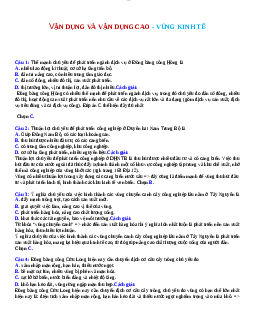 Địa vận dụng cao vùng kinh tế -Địa lý ( có đáp án)
