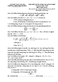 Đề thi thử vào 10 năm 2020 – 2021 môn Toán trường Khánh Hòa – Thái Nguyên