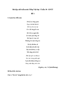 Bài tập cuối tuần lớp 3 môn Tiếng Việt Kết nối tri thức - Tuần 10