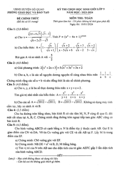 Đề học sinh giỏi Toán 9 năm 2023 – 2024 phòng GD&ĐT Gò Quao – Kiên Giang