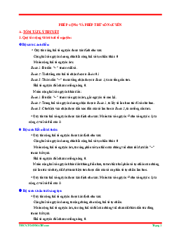 Tóm tắt lý thuyết và bài tập trắc nghiệm chuyên đề phép cộng và phép trừ số nguyên