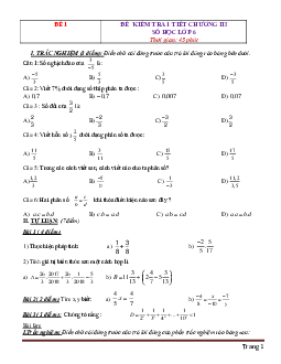 TOp 10 đề kiểm tra 1 tiết chương 3 số học Toán 6 (có đáp án)