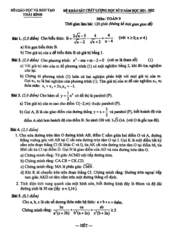 Đề thi học kì 2 môn Toán 9 năm 2021 – 2022 sở GD&ĐT Thái Bình