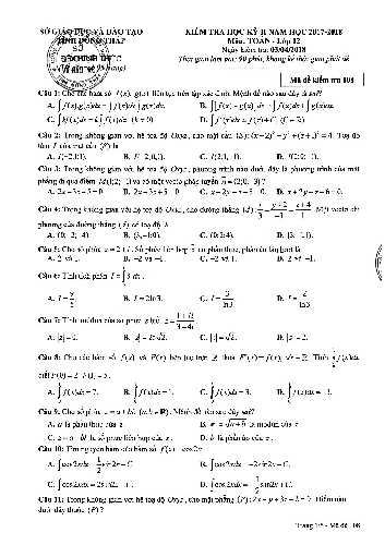 Đề thi HK2 Toán 12 năm học 2017 – 2018 sở GD và ĐT Đồng Tháp