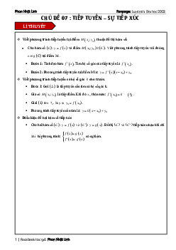 Chủ đề tiếp tuyến và sự tiếp xúc của đồ thị hàm số ôn thi tốt nghiệp THPT môn Toán