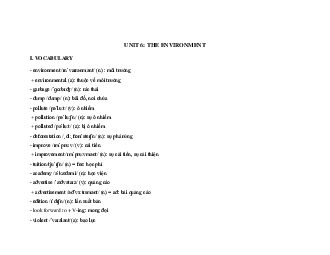 Từ vựng Tiếng Anh lớp 9 Unit 6 The Environment