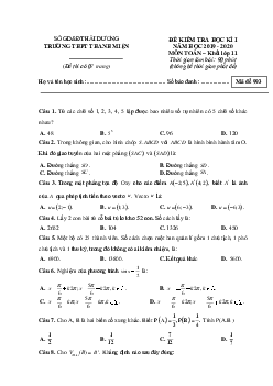 Đề thi học kì 1 Toán 11 năm 2019 – 2020 trường Thanh Miện – Hải Dương