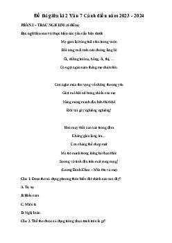 Đề thi giữa học kì 2 môn Ngữ văn 7 năm 2023 - 2024 sách Cánh diều - Đề 1