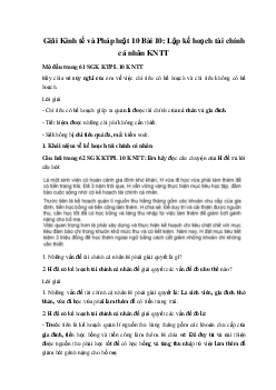 Giải Kinh tế và Pháp luật 10 Bài 10: Lập kế hoạch tài chính cá nhân KNTT