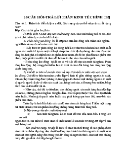 Top 25 câu hỏi và câu trả lời phần kinh tế chính trị | Đại học Sư Phạm Hà Nội