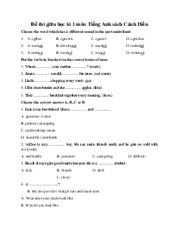 Đề kiểm tra giữa kì 1 Tiếng Anh 7 | Cánh diều