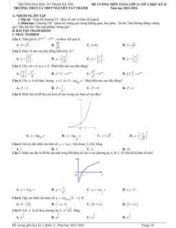 Đề cương Toán 11 giữa kỳ 2 năm 2023 – 2024 trường Nguyễn Tất Thành – Hà Nội